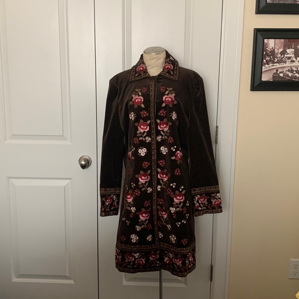 Brown velvet knee-length coat